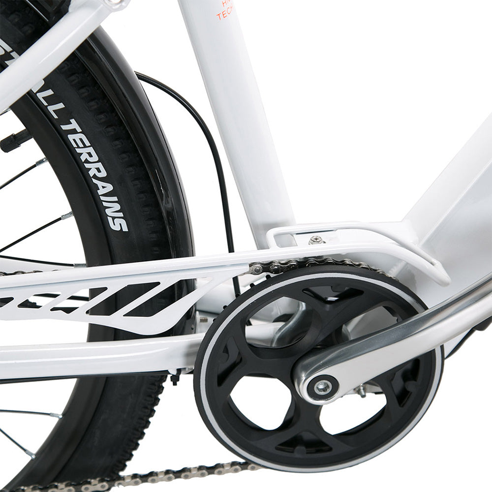 CYSUM Cityrun-26 Step-Thru Electric City Bike 26 Inch Tire 250W Motor 36V 10Ah Battery 25km/h Max Speed 30-50km Range SHIMANO 7-speed Gear Dual Disc Brake - White