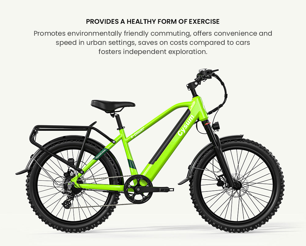 Bicicleta eléctrica para adolescentes CYSUM Hoody, motor de 250 W, batería de 36 V y 10 Ah, velocidad máxima de 35 km/h, autonomía máxima de 55 km, neumáticos de 24 x 2,1 pulgadas, Shimano de 8 velocidades, pantalla LCD, faros LED.