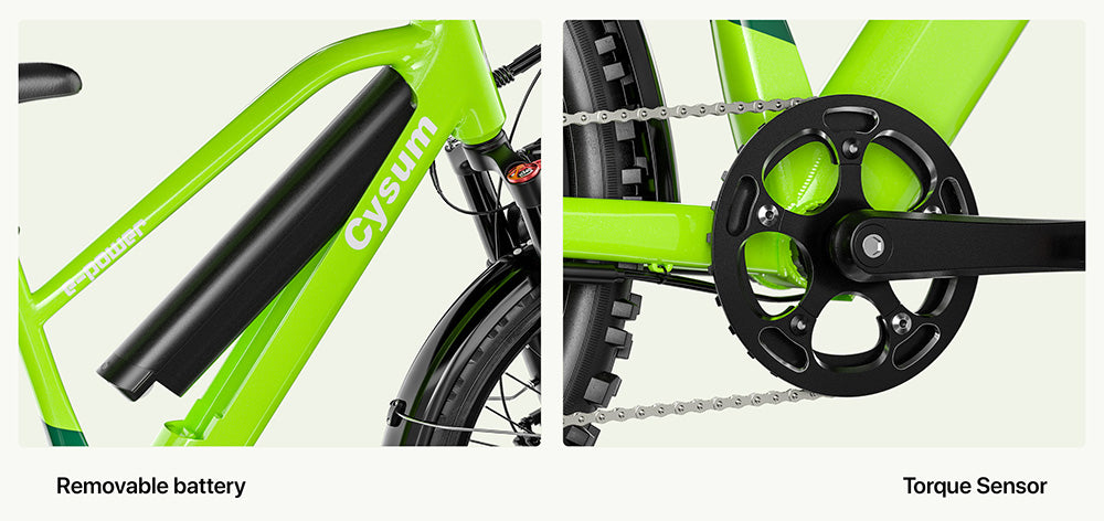 Bicicleta eléctrica para adolescentes CYSUM Hoody, motor de 250 W, batería de 36 V y 10 Ah, velocidad máxima de 35 km/h, autonomía máxima de 55 km, neumáticos de 24 x 2,1 pulgadas, Shimano de 8 velocidades, pantalla LCD, faros LED.
