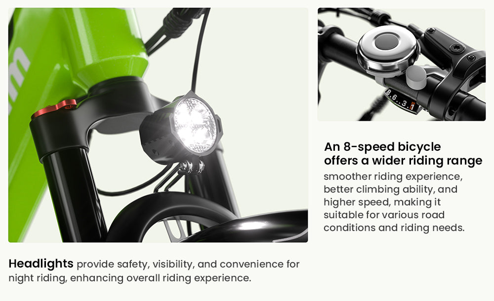 Bicicleta eléctrica para adolescentes CYSUM Hoody, motor de 250 W, batería de 36 V y 10 Ah, velocidad máxima de 35 km/h, autonomía máxima de 55 km, neumáticos de 24 x 2,1 pulgadas, Shimano de 8 velocidades, pantalla LCD, faros LED.