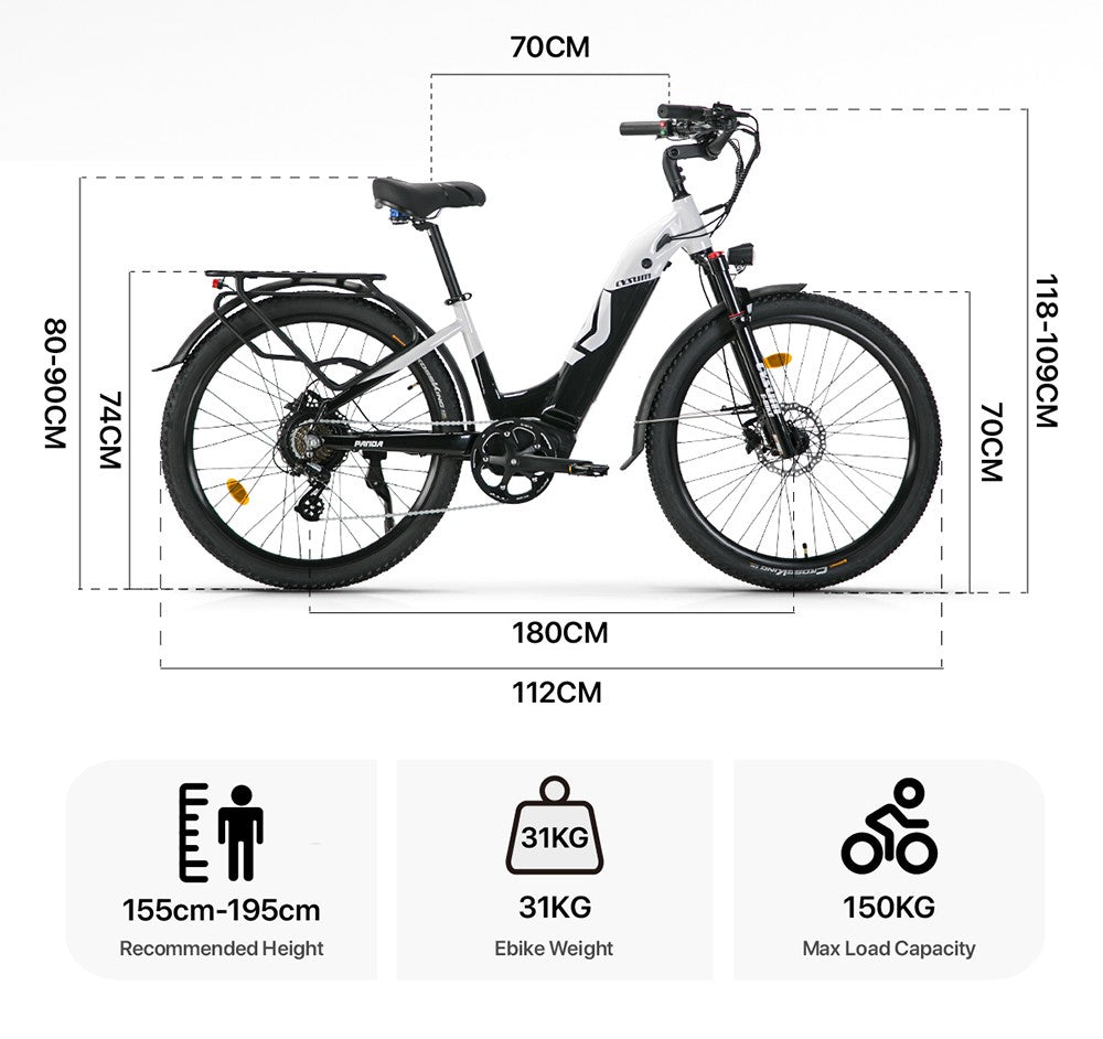 Cysum Panda Elektrofahrrad, 500-W-Motor, 48-V-14-Ah-Akku, 27,5 x 2,2-Zoll-Reifen, 40 km/h Höchstgeschwindigkeit, 65–90 km Reichweite, hydraulische Scheibenbremse, Federgabel, SHIMANO 7-Gang-Schaltung, LCD-Display