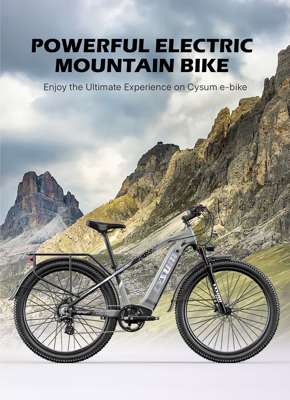 Cysum Speedy Electric Bike, 500W Motor, 48V 14AH Battery, 27.5*2.2-inch Tire, 40km/h Max Speed, 100km Range, Hydraulic Disc Brake, Suspension Fork, SHIMANO 7-speed, LCD Display