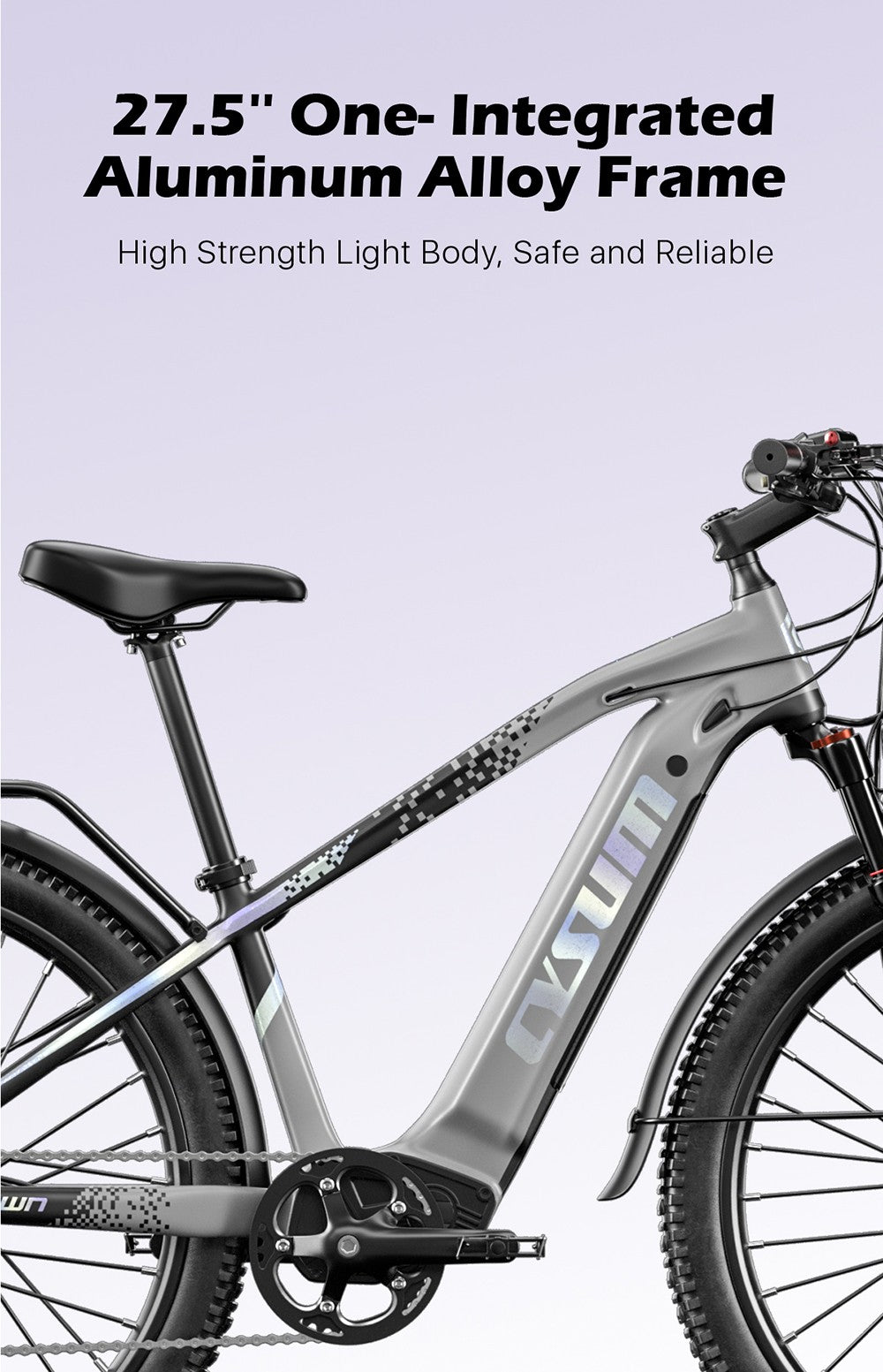 Cysum Speedy Electric Bike, 500W Motor, 48V 14AH Battery, 27.5*2.2-inch Tire, 40km/h Max Speed, 100km Range, Hydraulic Disc Brake, Suspension Fork, SHIMANO 7-speed, LCD Display