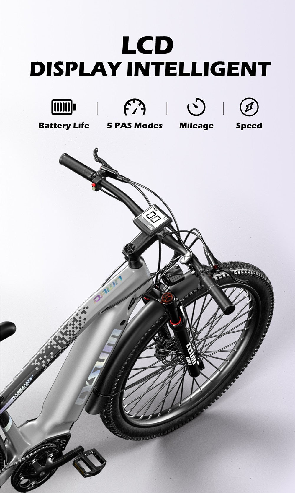 Cysum Speedy Electric Bike, 500W Motor, 48V 14AH Battery, 27.5*2.2-inch Tire, 40km/h Max Speed, 100km Range, Hydraulic Disc Brake, Suspension Fork, SHIMANO 7-speed, LCD Display