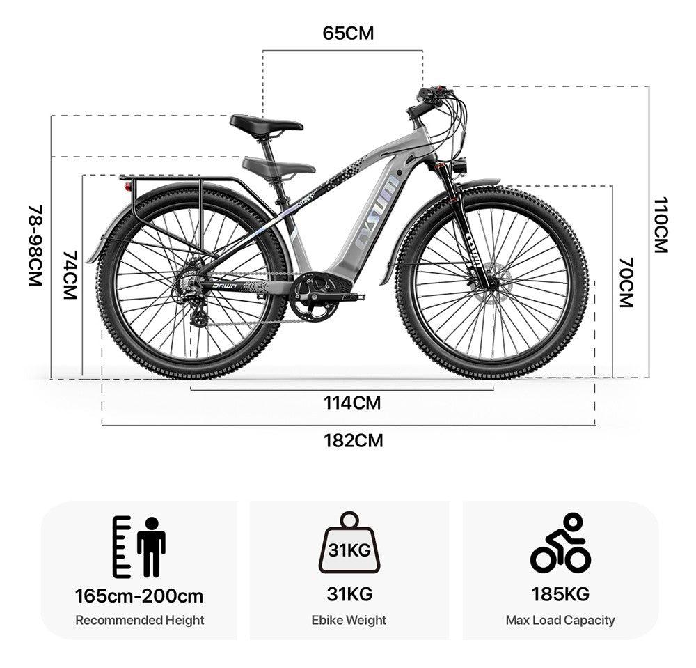 Cysum Speedy Electric Bike, 500W Motor, 48V 14AH Battery, 27.5*2.2-inch Tire, 40km/h Max Speed, 100km Range, Hydraulic Disc Brake, Suspension Fork, SHIMANO 7-speed, LCD Display