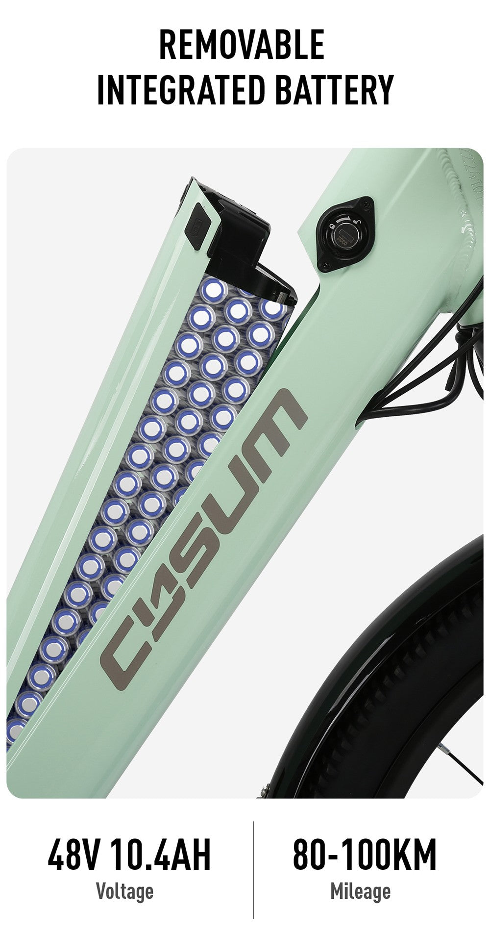 Bicicleta eléctrica CYSUM X-city, motor de 250 W, batería de 48 V y 10,4 Ah, neumáticos de 26 x 1,95 pulgadas, velocidad máxima de 25 km/h, autonomía de 80 km, freno de disco mecánico, Shimano de 7 velocidades, pantalla LCD - Verde