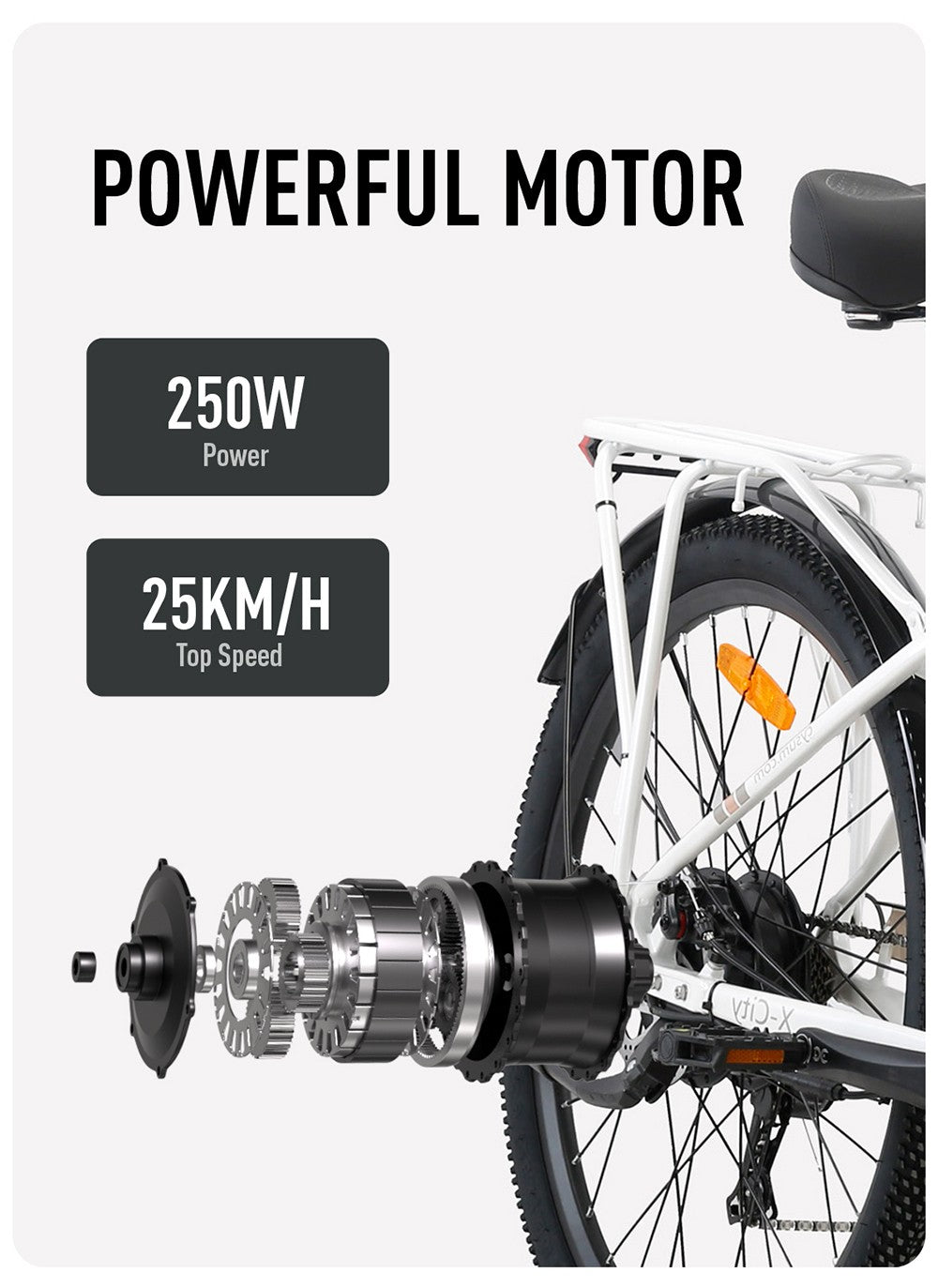 Bicicleta eléctrica CYSUM X-city, motor de 250 W, batería de 48 V y 10,4 Ah, neumáticos de 26 x 1,95 pulgadas, velocidad máxima de 25 km/h, autonomía de 80 km, freno de disco mecánico, Shimano de 7 velocidades, pantalla LCD - Verde