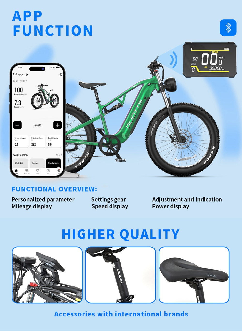 DUOTTS E26 Elektrofahrrad, 750-W-Motor, 48-V-20-Ah-Akku, 26 x 4,0-Zoll-Reifen, 55 km/h Höchstgeschwindigkeit, 120 km Reichweite, hydraulische Scheibenbremsen, Vorder- und Hinterradfederung, Shimano 8-Gang-Schaltung – Grün/Lila