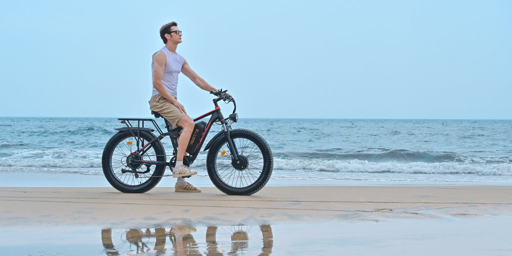 Bicicleta Eléctrica DUOTTS S26, Motores 750W*2, Velocidad Máxima 50km/h, Neumáticos Inflables Gruesos de 26*4.0 pulgadas, Batería LG 48V 19.2Ah, Autonomía 120km, Shimano 7 Velocidades, Carga Máxima 150kg - Negro