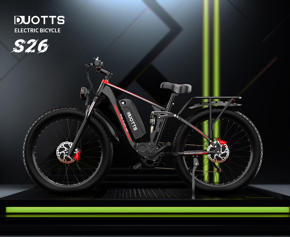 Bicicleta Eléctrica DUOTTS S26, Motores 750W*2, Velocidad Máxima 50km/h, Neumáticos Inflables Gruesos de 26*4.0 pulgadas, Batería LG 48V 19.2Ah, Autonomía 120km, Shimano 7 Velocidades, Carga Máxima 150kg