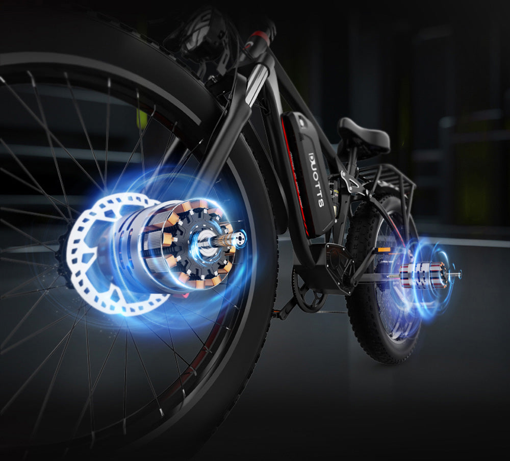 Bicicleta Eléctrica DUOTTS S26, Motores 750W*2, Velocidad Máxima 50km/h, Neumáticos Inflables Gruesos de 26*4.0 pulgadas, Batería LG 48V 19.2Ah, Autonomía 120km, Shimano 7 Velocidades, Carga Máxima 150kg