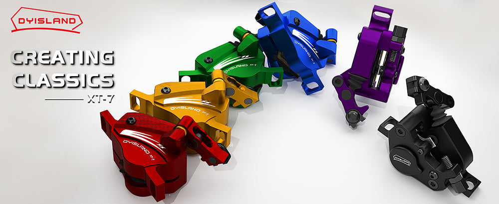 Pinzas de freno de disco hidráulicas DYISLAND XT-7, freno delantero y trasero accionado por cable para MTB / bicicleta de carretera / bicicleta eléctrica - Amarillo