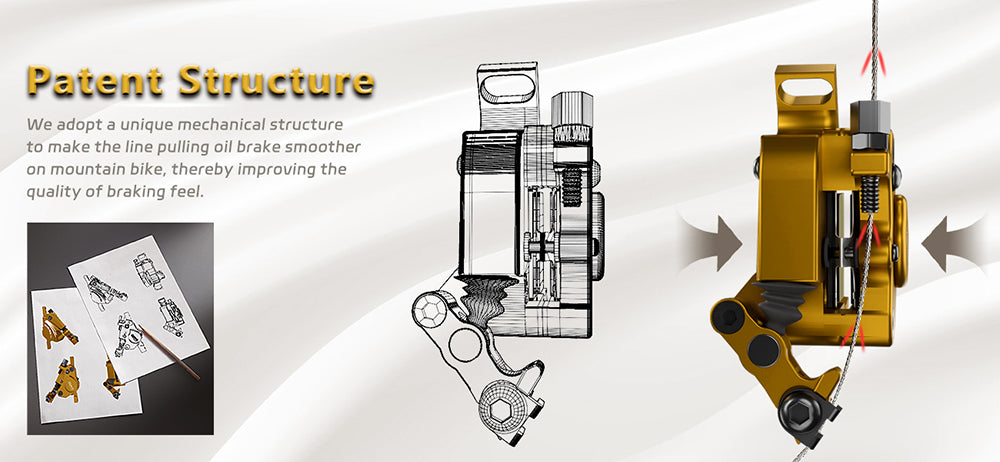 Pinzas de freno de disco hidráulicas DYISLAND XT-7, freno delantero y trasero accionado por cable para MTB / bicicleta de carretera / bicicleta eléctrica - Amarillo