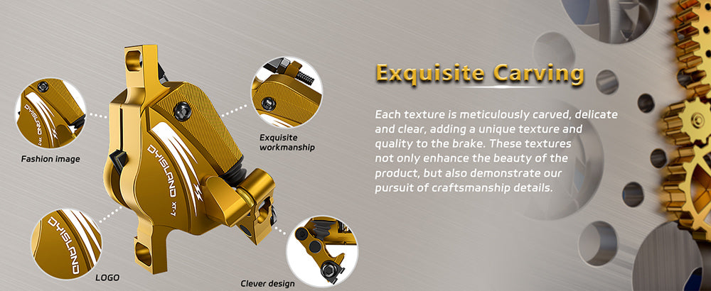 Pinzas de freno de disco hidráulicas DYISLAND XT-7, freno delantero y trasero accionado por cable para MTB / bicicleta de carretera / bicicleta eléctrica - Amarillo