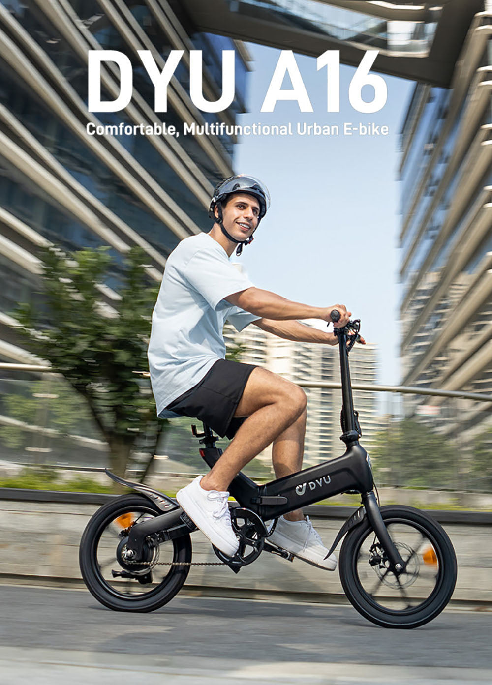 DYU A16 Elektrofahrrad, 250-W-Motor, 36-V-10-Ah-Akku, 16-Zoll-Reifen, 25 km/h Höchstgeschwindigkeit, 55 km Reichweite, Doppelscheibenbremsen – Schwarz