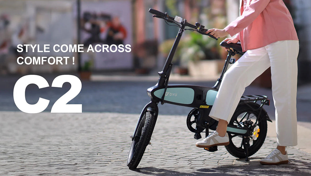 DYU C2 Elektrofahrrad, 250-W-Motor, 48-V-7,5-Ah-Akku, 16 x 2,5-Zoll-Reifen, 25 km/h Höchstgeschwindigkeit, 40 km Reichweite, Doppelscheibenbremsen, LED-Display
