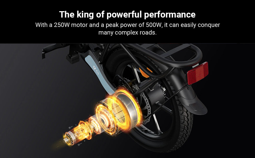 DYU C2 Elektrofahrrad, 250-W-Motor, 48-V-7,5-Ah-Akku, 16 x 2,5-Zoll-Reifen, 25 km/h Höchstgeschwindigkeit, 40 km Reichweite, Doppelscheibenbremsen, LED-Display