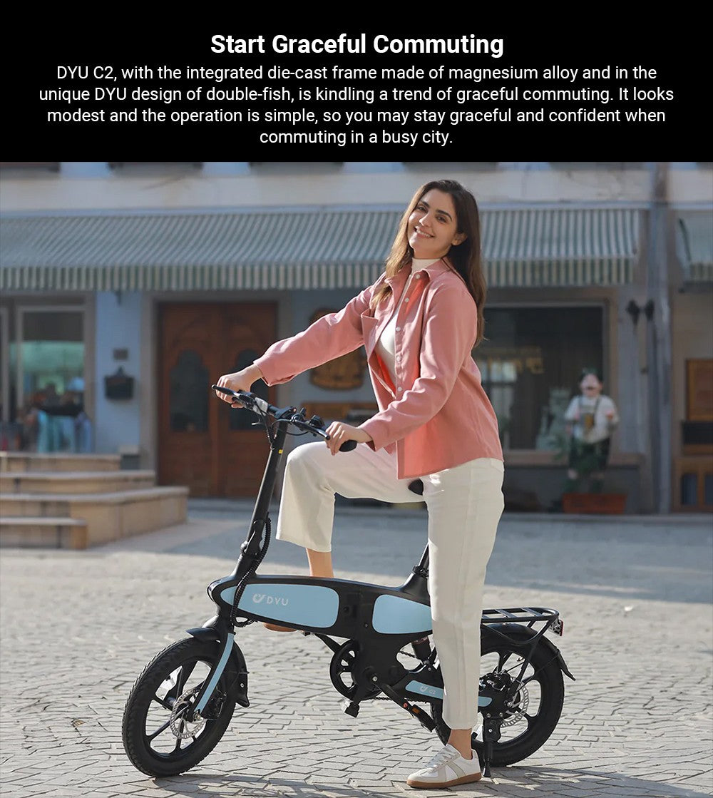 DYU C2 Elektrofahrrad, 250-W-Motor, 48-V-7,5-Ah-Akku, 16 x 2,5-Zoll-Reifen, 25 km/h Höchstgeschwindigkeit, 40 km Reichweite, Doppelscheibenbremsen, LED-Display