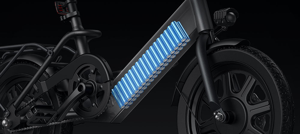 Bicicleta eléctrica plegable DYU C3, motor de 250 W, batería de 36 V y 7,5 Ah, neumáticos de 14 pulgadas, velocidad máxima de 25 km/h, autonomía de 37 km, frenos de disco delanteros y traseros.