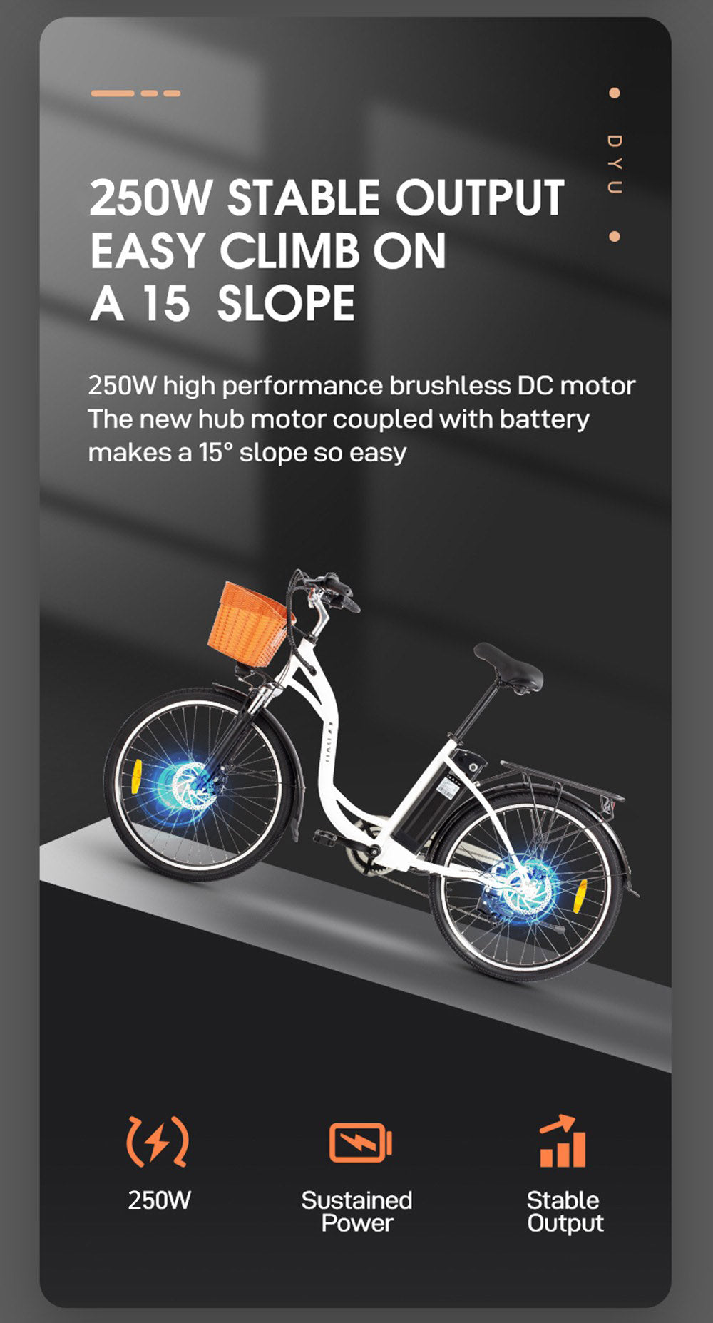 DYU C6 Elektrofahrrad, 350-W-Motor, Höchstgeschwindigkeit 25 km/h, 36-V-12,5-Ah-Akku, maximale Reichweite 70 km – Schwarz