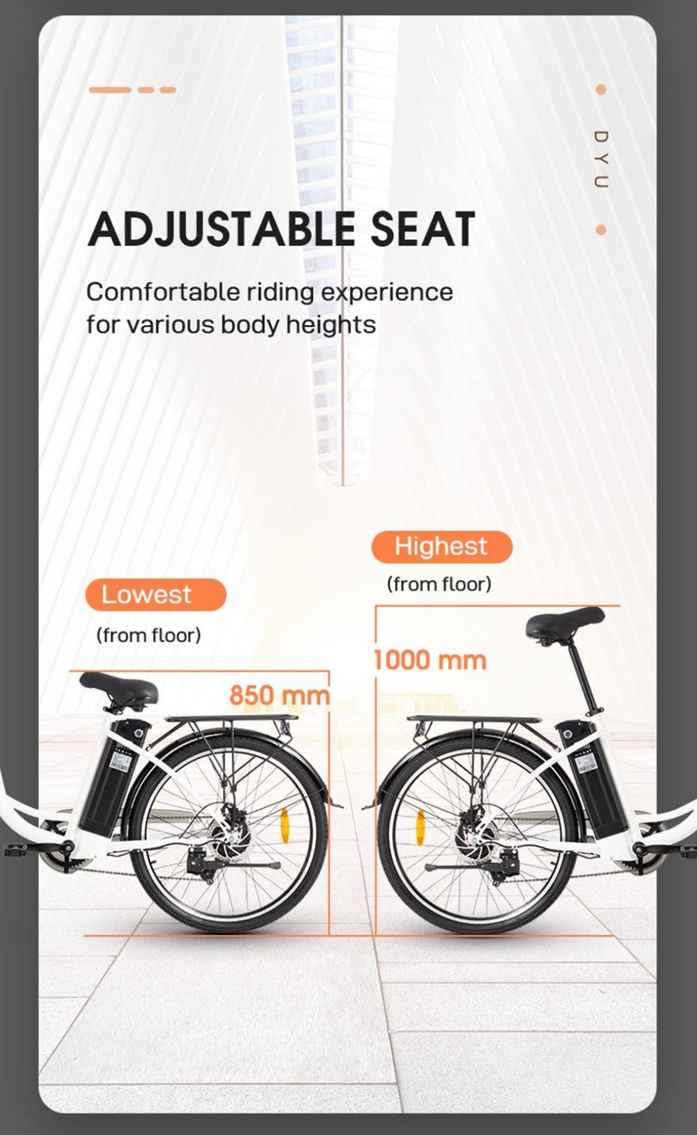 DYU C6 Elektrofahrrad, 350-W-Motor, Höchstgeschwindigkeit 25 km/h, 36-V-12,5-Ah-Akku, maximale Reichweite 70 km – Schwarz