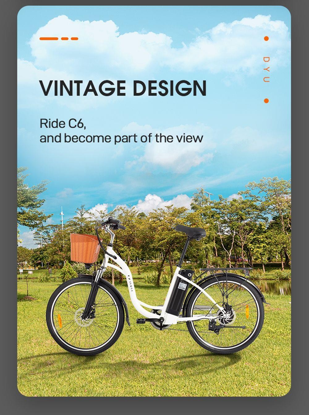 DYU C6 Elektrofahrrad, 350-W-Motor, Höchstgeschwindigkeit 25 km/h, 36-V-12,5-Ah-Akku, maximale Reichweite 70 km – Schwarz