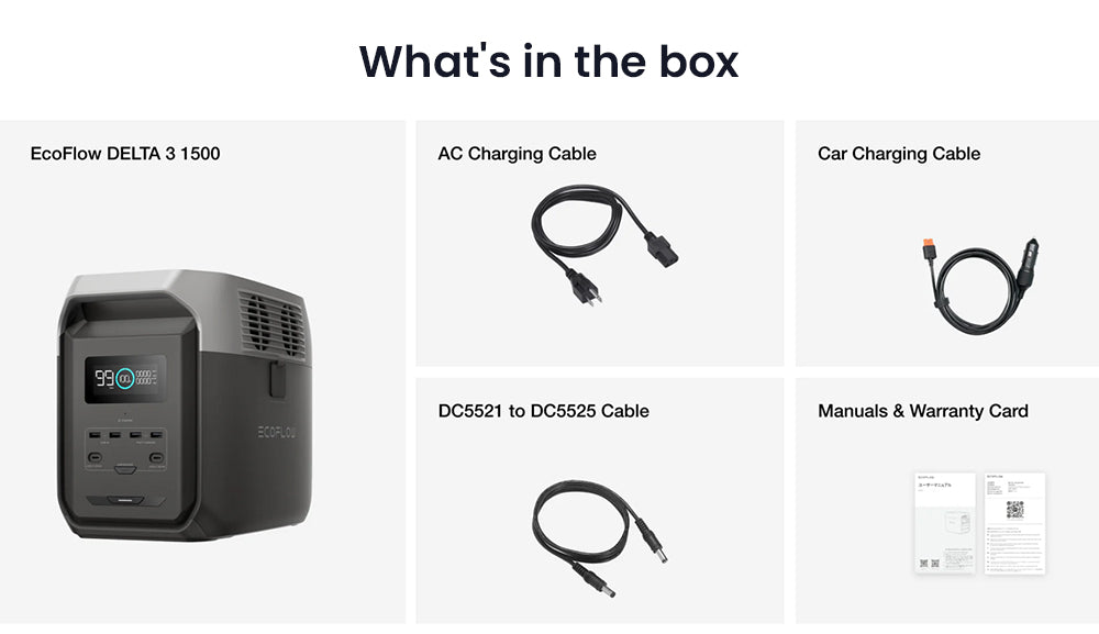 Estación de energía portátil EcoFlow DELTA 3 1500, batería LFP de 1536 Wh, generador solar de 1800 W, 15 enchufes, SAI <15 ms, ampliable a 5,5 kWh, control mediante aplicación, protección IP65, carga rápida de 1,5 h, para respaldo doméstico, acampada al aire libre y autocaravanas, negro.
