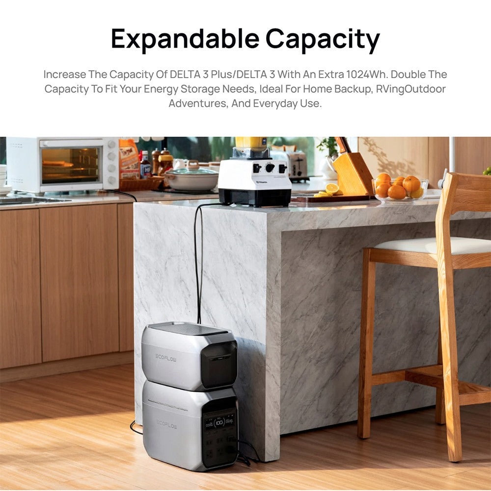 EcoFlow DELTA 3 Zusatzakku, 1024 Wh Kapazität, erweitert die tragbare Powerstation auf bis zu 2 kWh