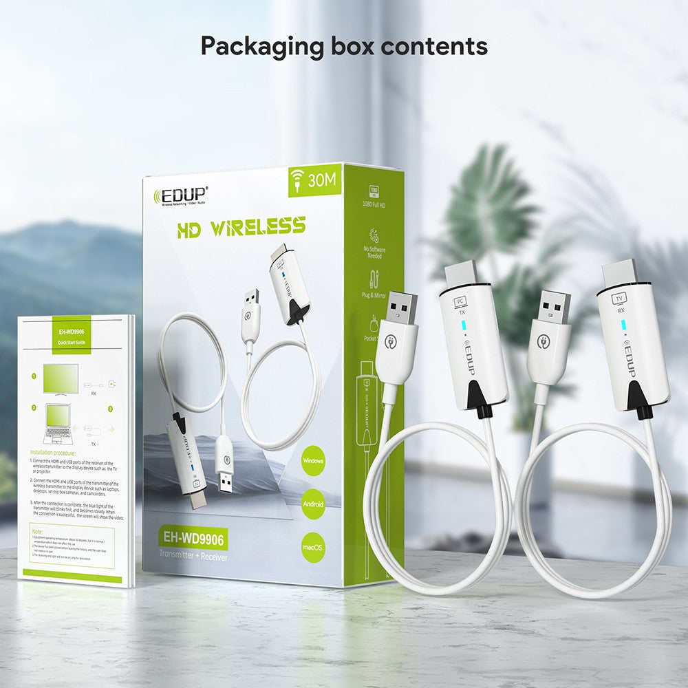 EDUP EH-WD9906 Wireless HDMI Transmitter and Receiver, Plug & Play, Screen Mirror & Extend, 98ft Transmission, 1RX to 8TXs