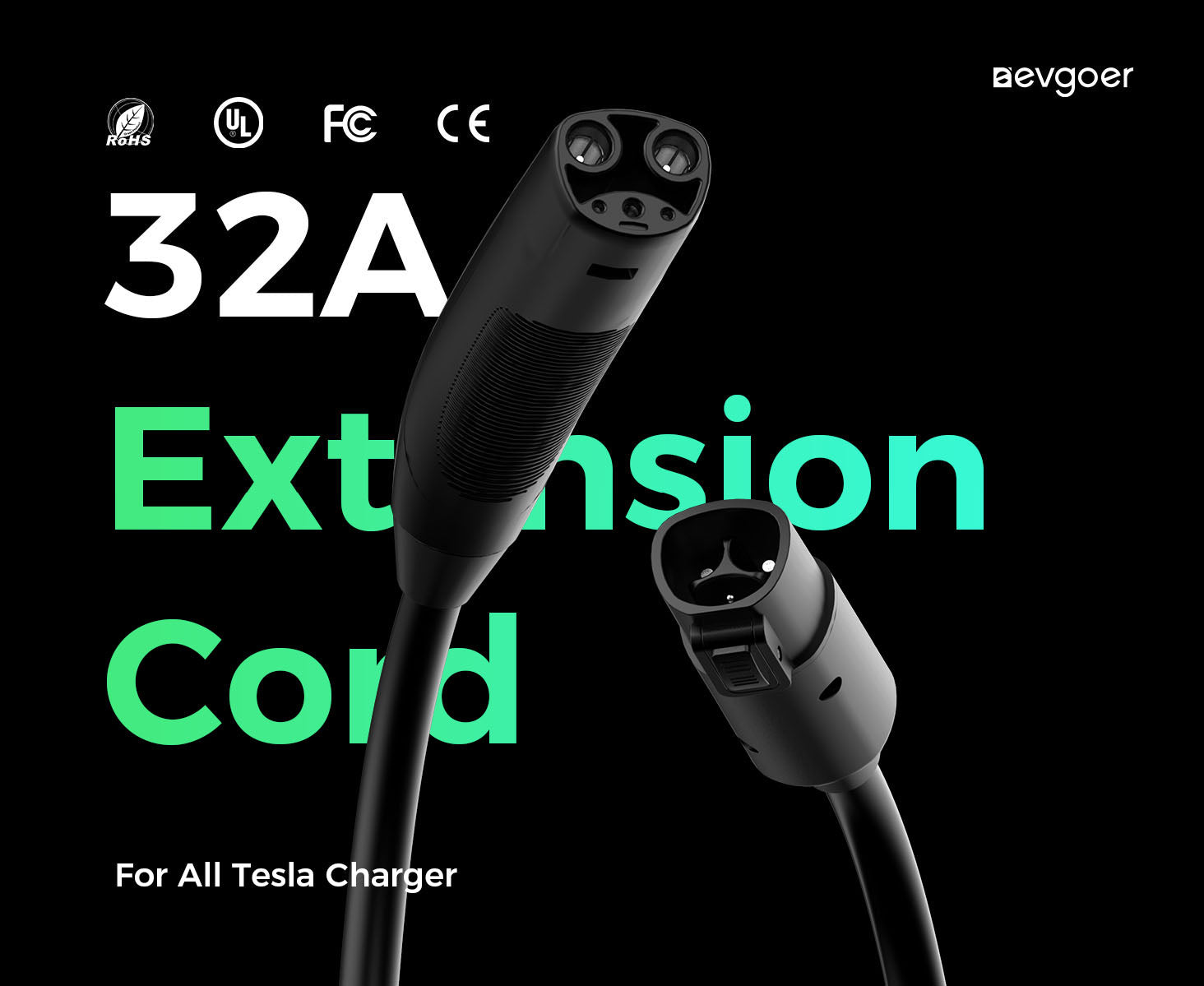 Evgoer EG-C0007 Extension Cord for Tesla, 16.4ft Cable, 32A Max Support 7.68kW with NACS Connector, IP66 Waterproof, for Level 1 and 2 EV Charger, Compatible with All Tesla Models