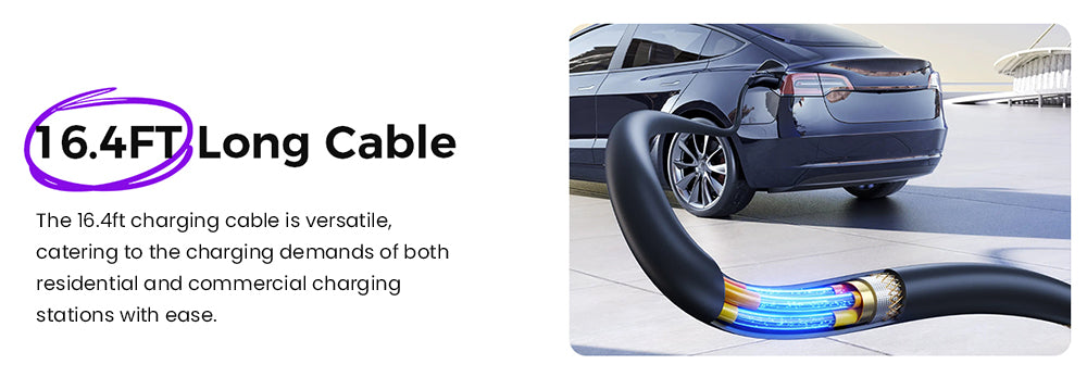 Cable de extensión Evgoer EG-C0008 para Tesla, cable de 5 m (16,4 pies), soporte máximo de 50 A y 12 kW con conector NACS, impermeable IP66, para cargadores de vehículos eléctricos de nivel 1 y 2, compatible con todos los modelos Tesla.