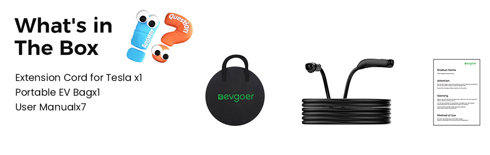 Cable de extensión Evgoer EG-C0008 para Tesla, cable de 5 m (16,4 pies), soporte máximo de 50 A y 12 kW con conector NACS, impermeable IP66, para cargadores de vehículos eléctricos de nivel 1 y 2, compatible con todos los modelos Tesla.