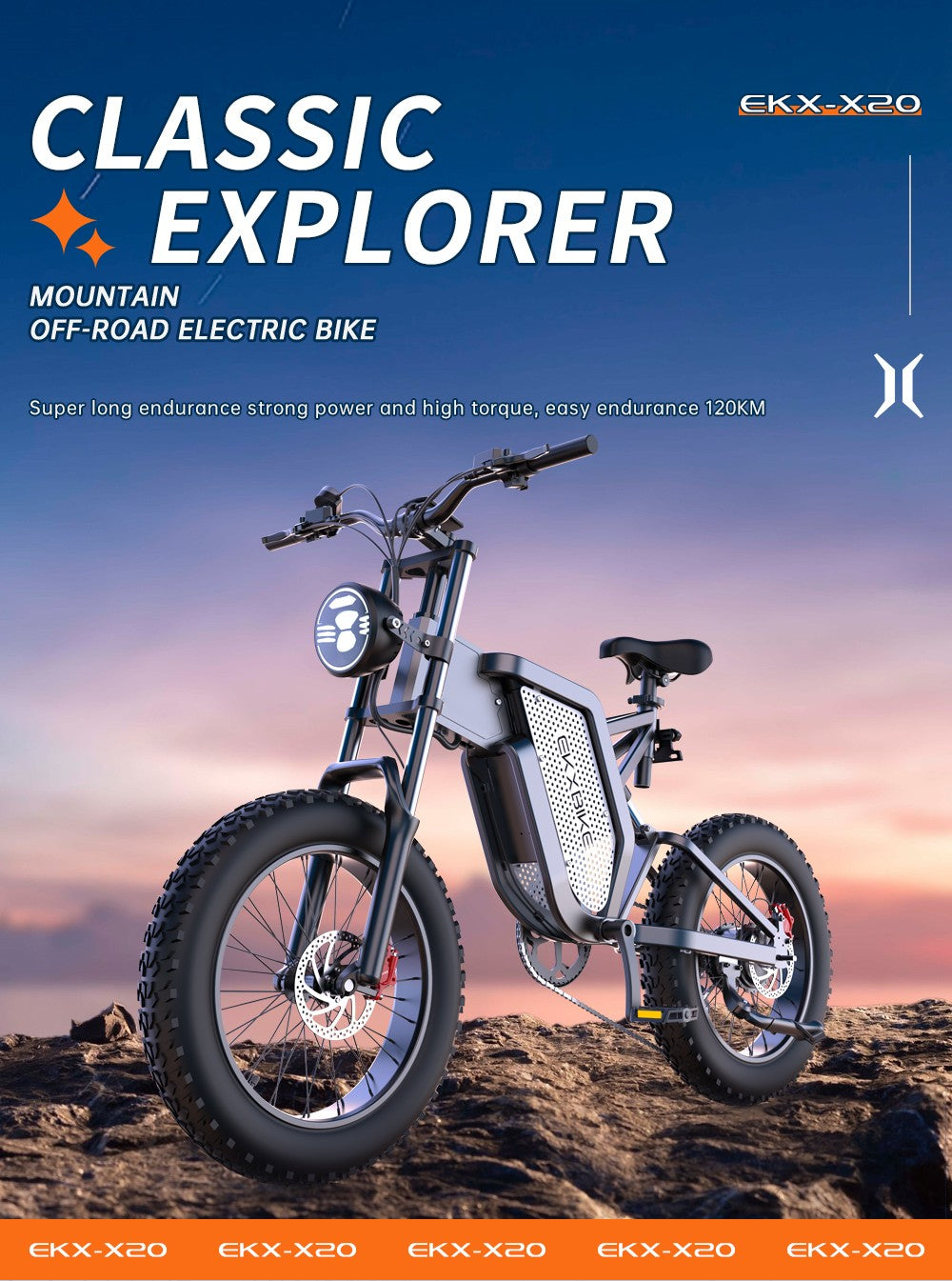 Bicicleta eléctrica EKXBIKE X20, motor de 2000 W, batería de 48 V y 35 Ah, neumáticos gruesos de 20 x 4,0 pulgadas, velocidad máxima de 55 km/h, autonomía de 150 km, freno hidráulico, amortiguador hidráulico, Shimano de 7 velocidades.