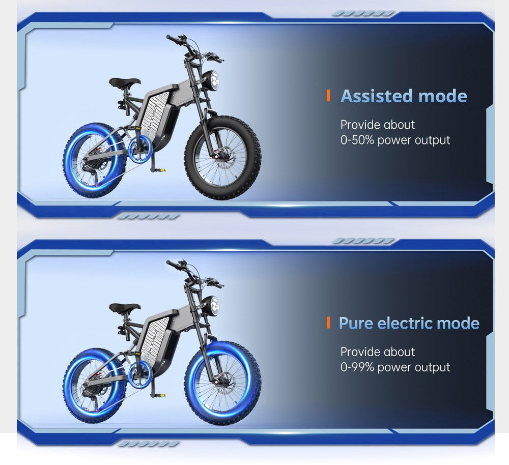 Bicicleta eléctrica EKXBIKE X20, motor de 2000 W, batería de 48 V y 35 Ah, neumáticos gruesos de 20 x 4,0 pulgadas, velocidad máxima de 55 km/h, autonomía de 150 km, freno hidráulico, amortiguador hidráulico, Shimano de 7 velocidades.