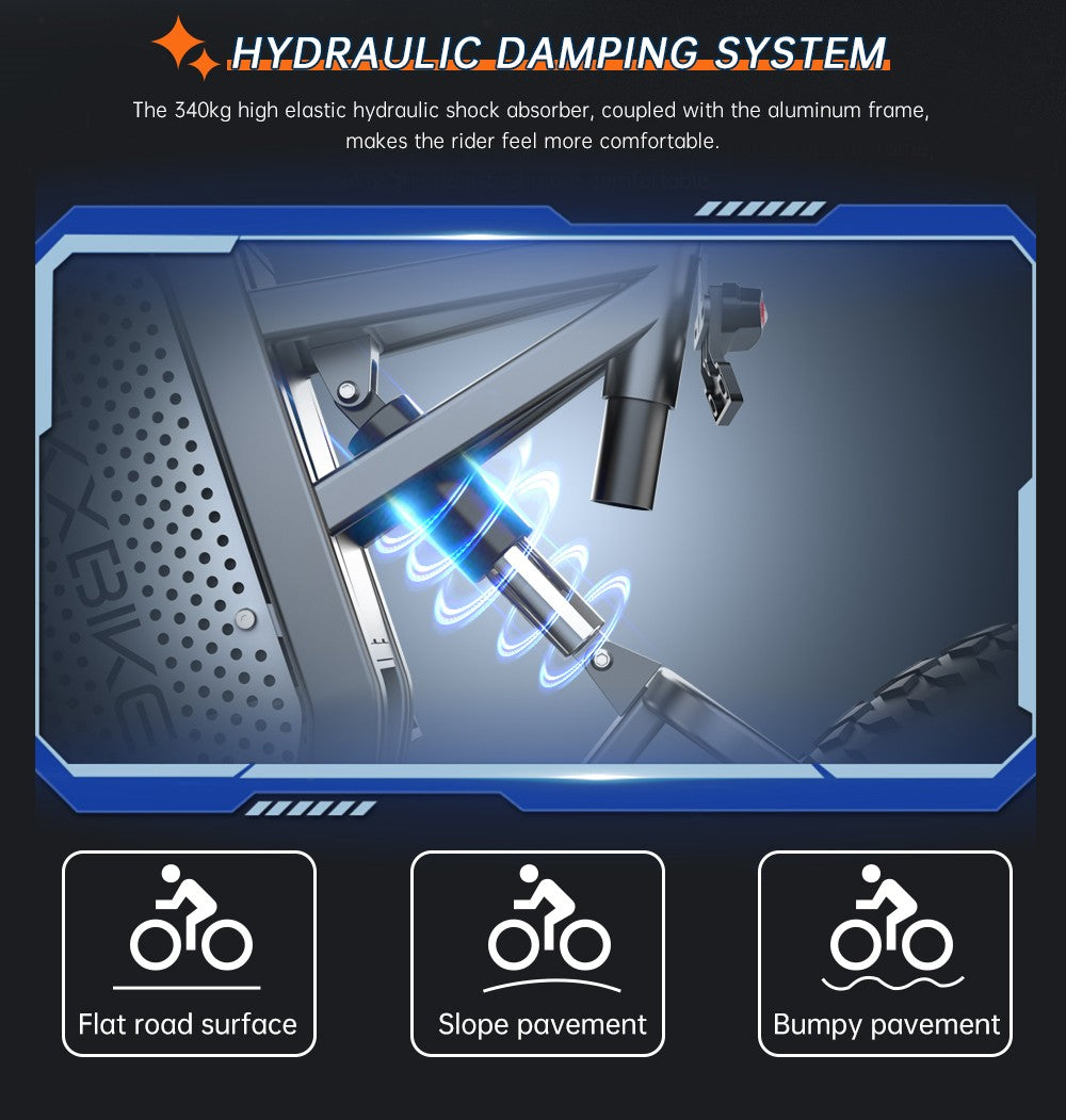 Bicicleta eléctrica EKXBIKE X20, motor de 2000 W, batería de 48 V y 35 Ah, neumáticos gruesos de 20 x 4,0 pulgadas, velocidad máxima de 55 km/h, autonomía de 150 km, freno hidráulico, amortiguador hidráulico, Shimano de 7 velocidades.
