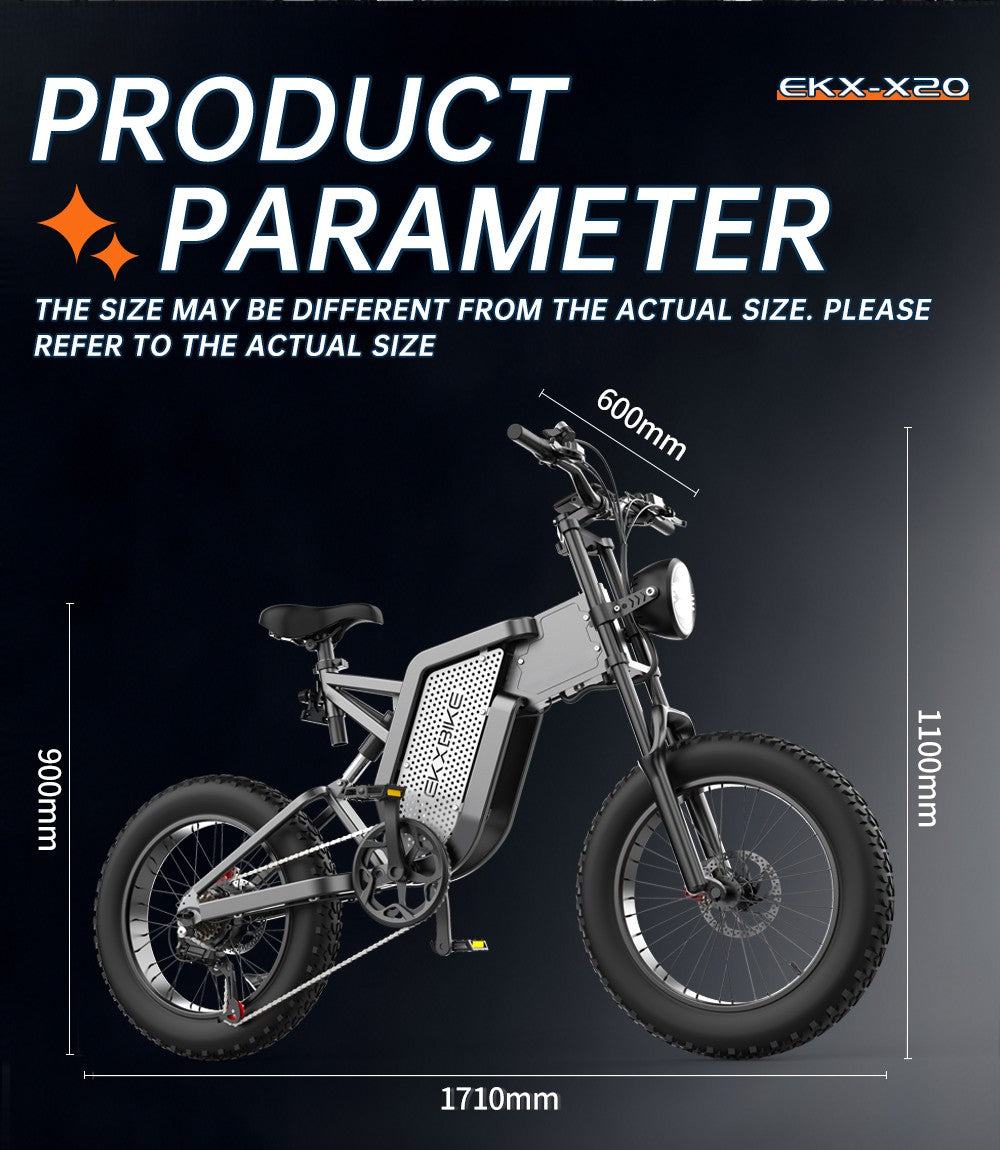 Bicicleta eléctrica EKXBIKE X20, motor de 2000 W, batería de 48 V y 35 Ah, neumáticos gruesos de 20 x 4,0 pulgadas, velocidad máxima de 55 km/h, autonomía de 150 km, freno hidráulico, amortiguador hidráulico, Shimano de 7 velocidades.