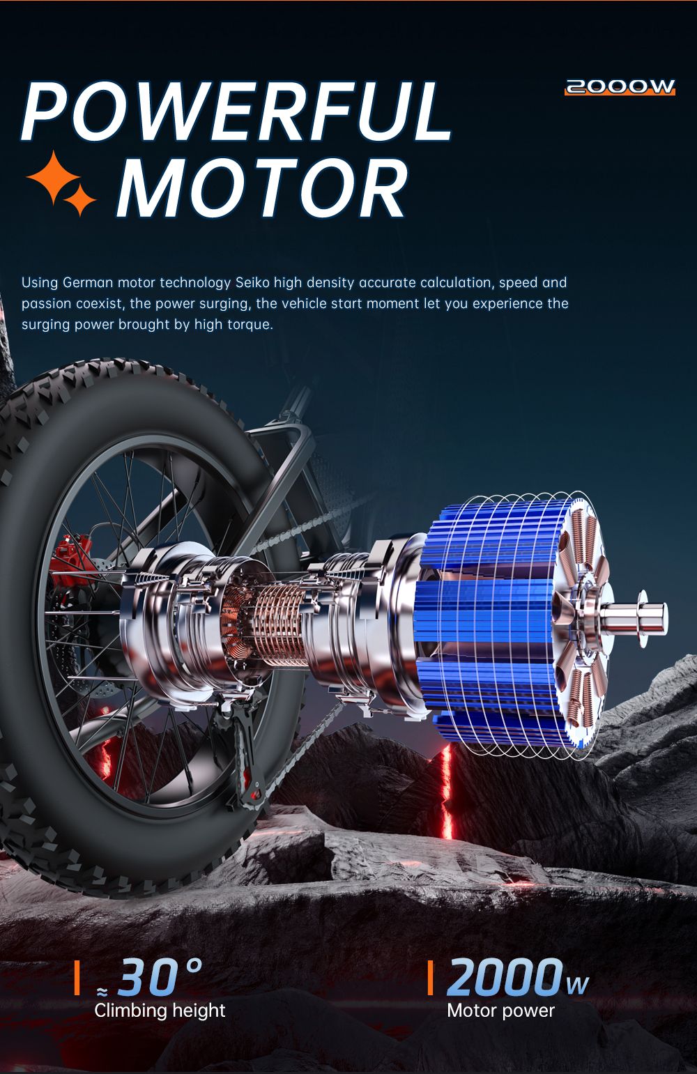 Bicicleta eléctrica EKXBIKE X20, motor de 2000 W, batería de 48 V y 35 Ah, neumáticos gruesos de 20 x 4,0 pulgadas, velocidad máxima de 55 km/h, autonomía de 150 km, freno hidráulico, amortiguador hidráulico, Shimano de 7 velocidades.