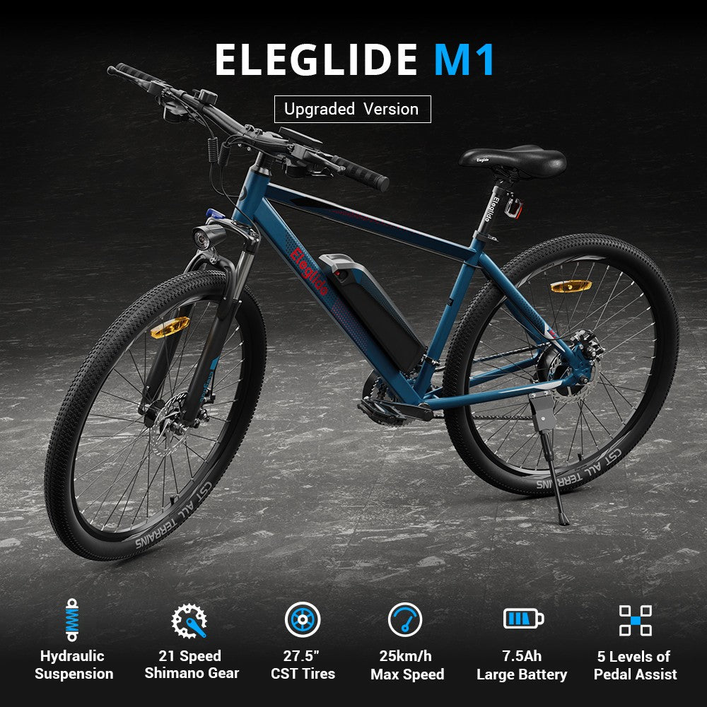 Bicicleta Eléctrica Eleglide M1 Versión Mejorada 27.5 Pulgadas Motor 250W Batería 36V 7.5Ah+12.5Ah Velocidad Máxima 25km/h SHIMANO 21 Velocidades