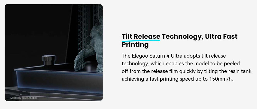 Impresora 3D ELEGOO Saturn 4 Ultra, LCD monocromático 12K de 10 pulgadas, velocidad de impresión máxima de 150 mm/h, tecnología de liberación por inclinación, nivelación automática, diseño de cubierta abatible, sensor mecánico inteligente, monitorización por IA, 218,88 x 122,88 x 220 mm³ - Negro