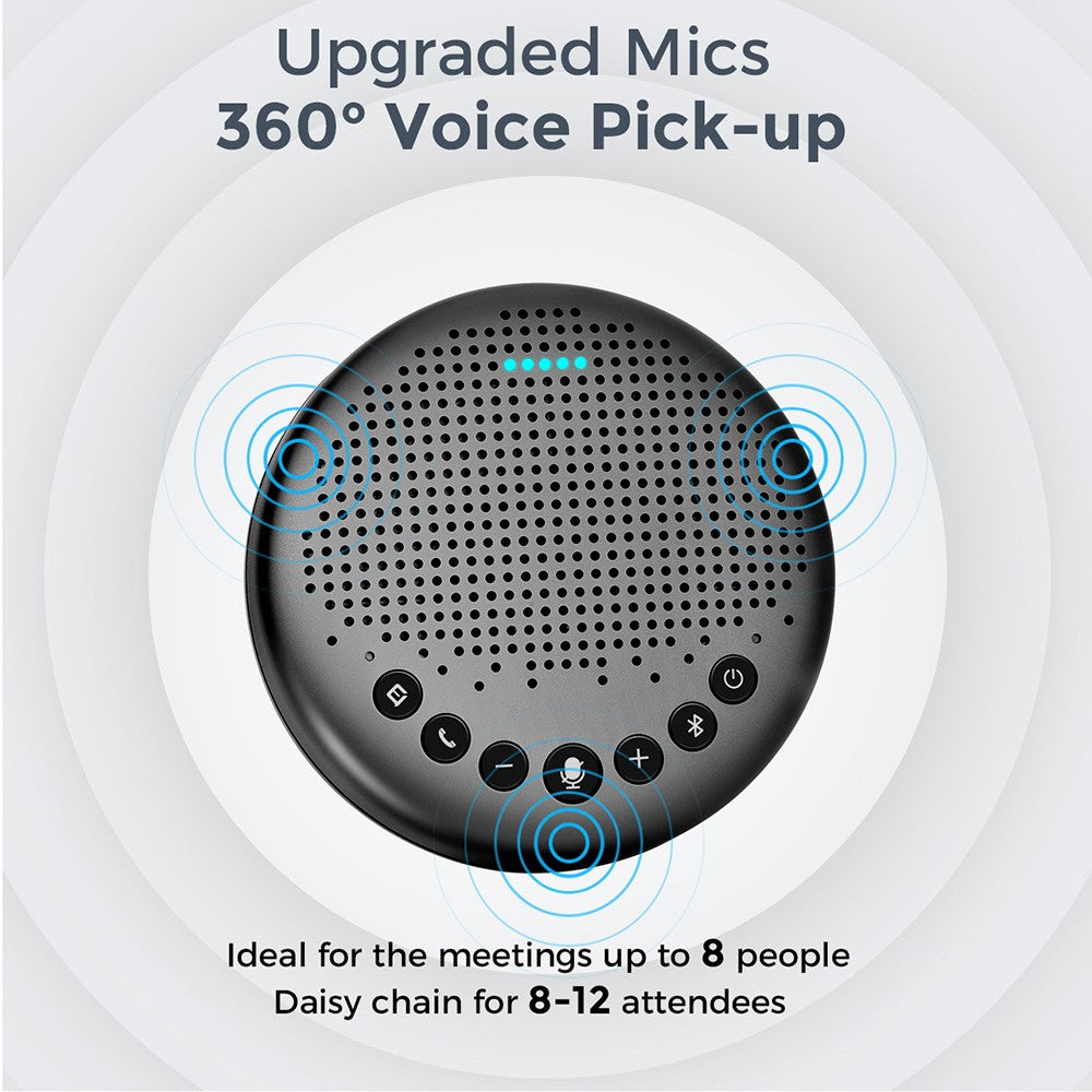 eMeet Luna Lite Altavoz de conferencia portátil Bluetooth con micrófonos, cancelación de ruido por IA de voz, conexión USB/Bluetooth/adaptador inalámbrico/AUX, conexión en cadena, captación de voz de 360°.