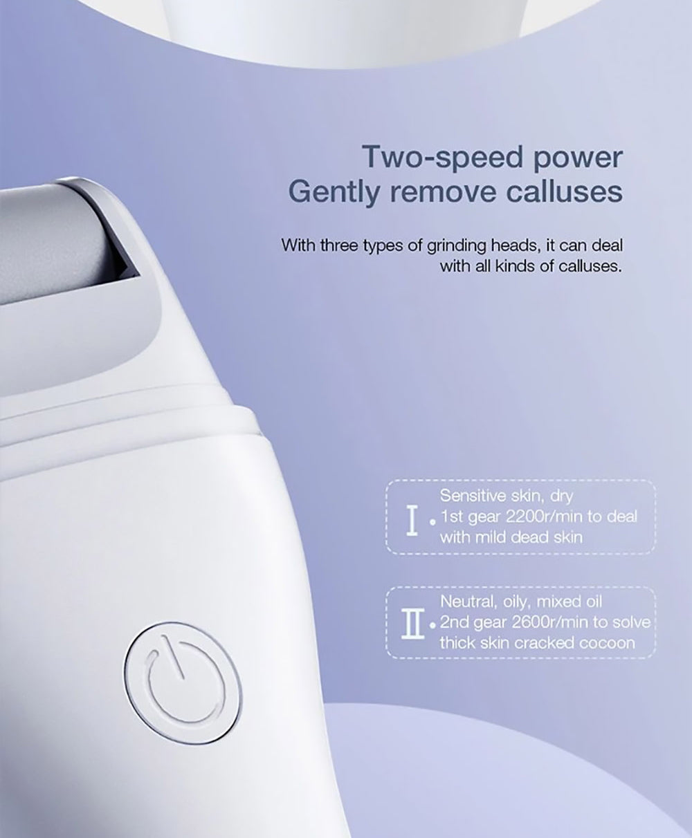 Máquina removedora de callos eléctrica Enchen EMJ001, rotación de 360 grados, dos velocidades ajustables, impermeable IPX6, tres cabezales de molienda.