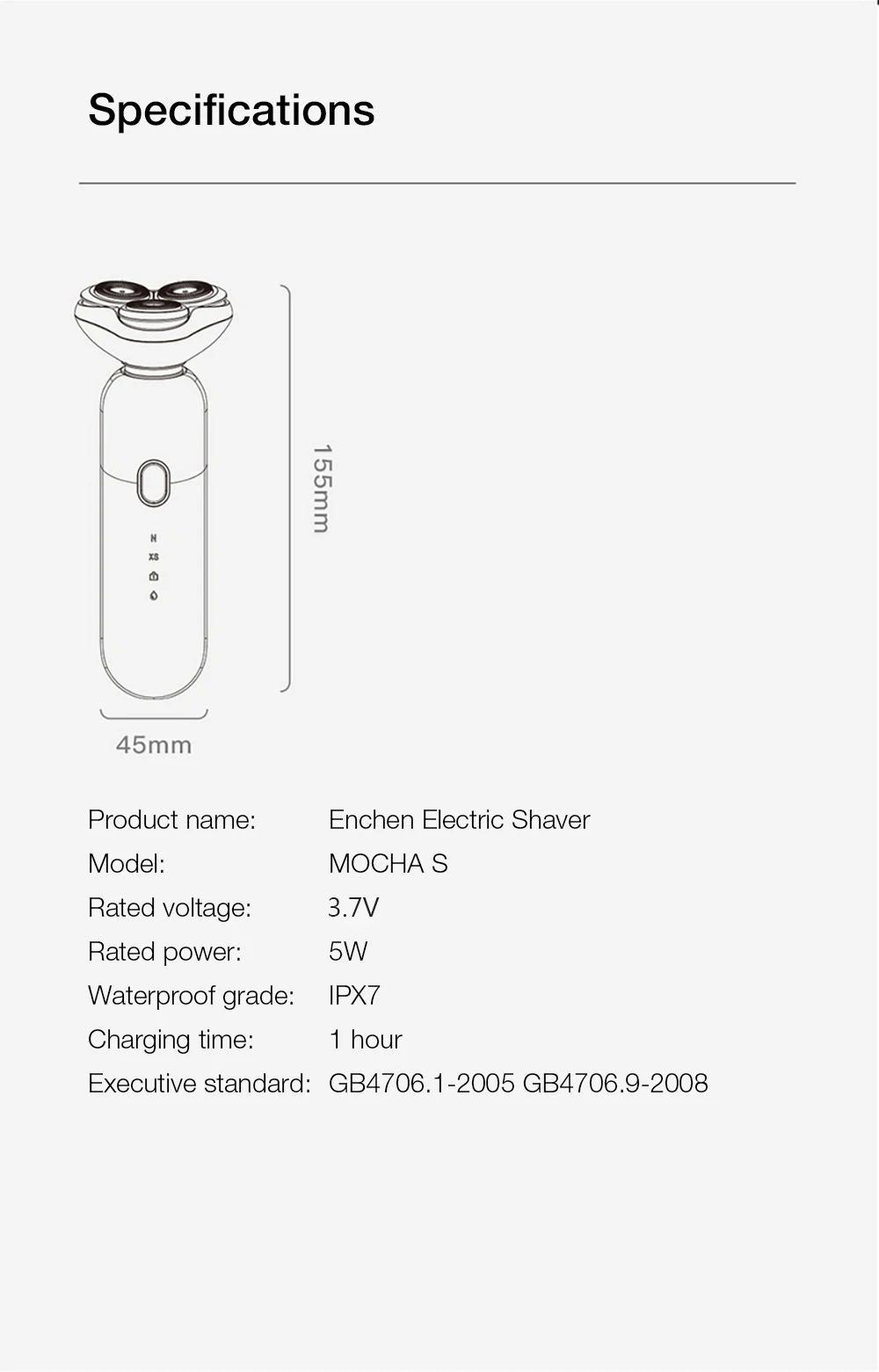 Afeitadora eléctrica Enchen Mocha S con cabezales flotantes omnidireccionales, sistema inteligente anti-tirones, magnética, lavable IPX7.