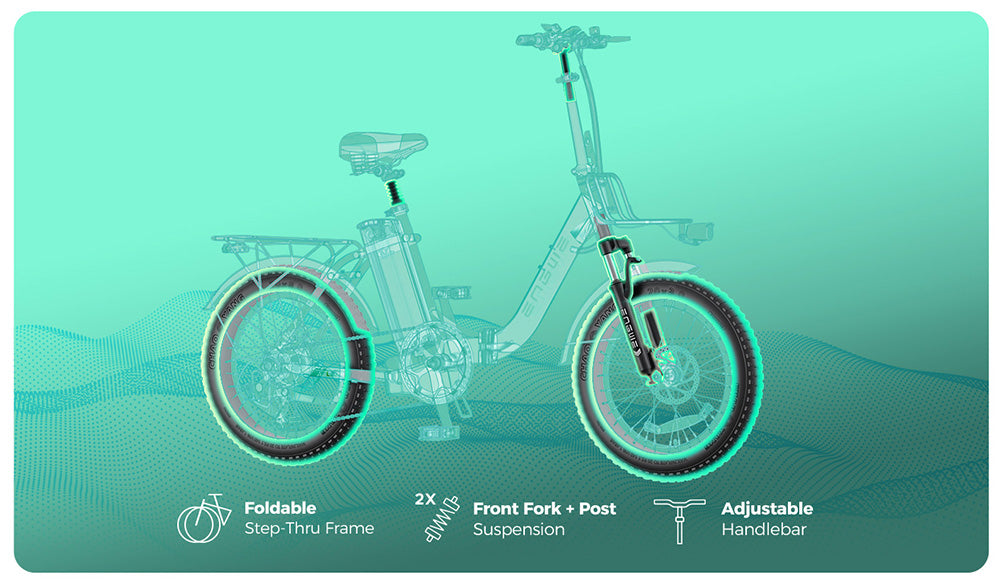 Bicicleta eléctrica ENGWE L20 2.0, neumáticos de 20*3.0 pulgadas, motor de buje de 750 W, batería de 52 V 13 Ah, velocidad máxima de 28 mph, autonomía de 84 millas, freno de disco mecánico, Shimano de 7 velocidades - Verde