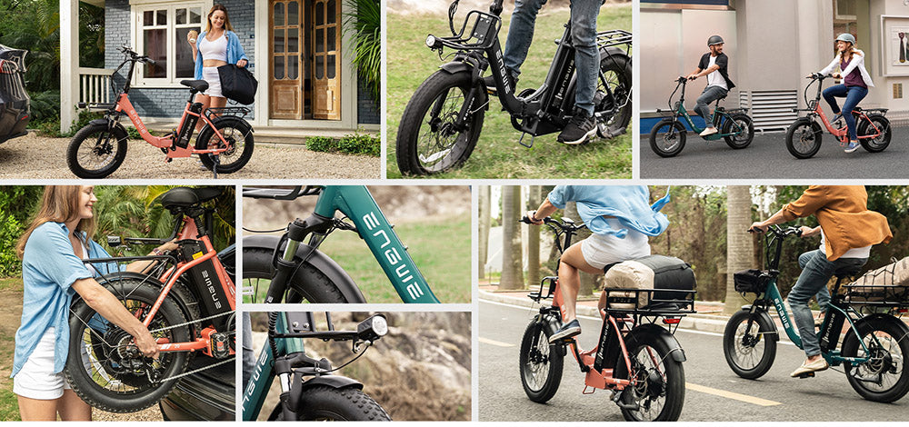 Bicicleta eléctrica ENGWE L20 2.0, neumáticos de 20*3.0 pulgadas, motor de buje de 750 W, batería de 52 V 13 Ah, velocidad máxima de 28 mph, autonomía de 84 millas, freno de disco mecánico, Shimano de 7 velocidades - Verde