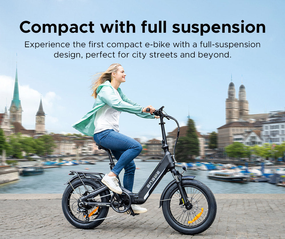 ENGWE L20 3.0 Boost Elektrofahrrad, 250-W-Motor, 48-V-13,5-Ah-Akku, 20 x 3,0-Zoll-Reifen, 135 km maximale Reichweite, hydraulische Bremsen, Vollfederung, Drehmomentsensor, Shimano 7-Gang-Schaltung – Gold