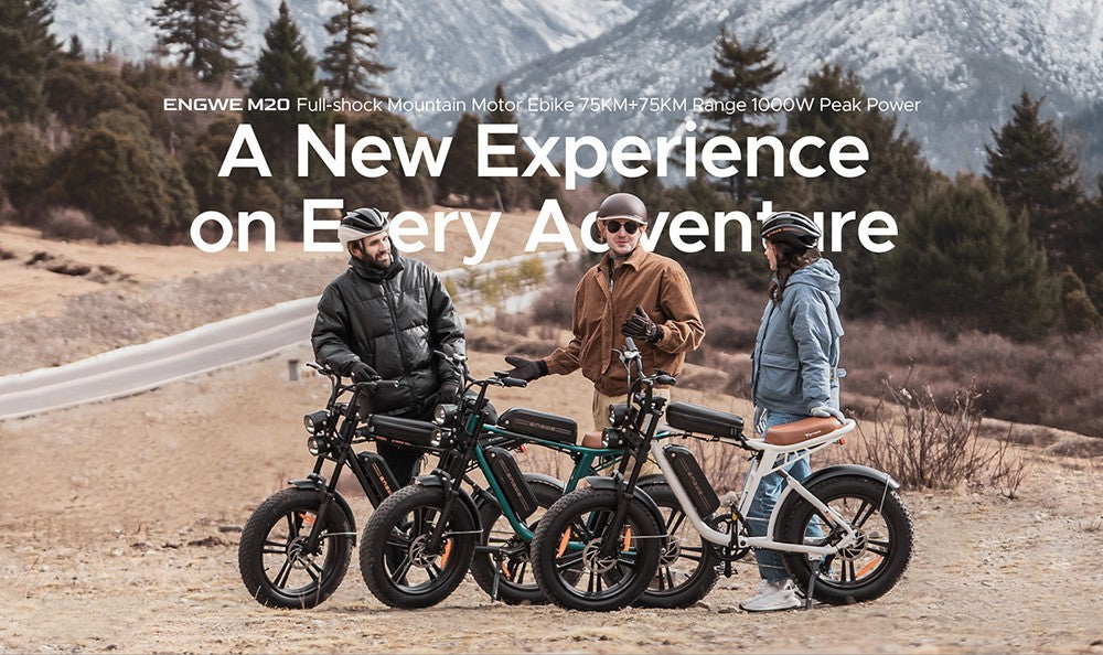 Bicicleta Eléctrica ENGWE M20, neumáticos gruesos 20*4.0'', motor sin escobillas de 750W, velocidad máxima 45 km/h, batería de 48V 13Ah, autonomía de 75 km, doble freno de disco, cambios Shimano de 7 velocidades, doble sistema de suspensión - Negro