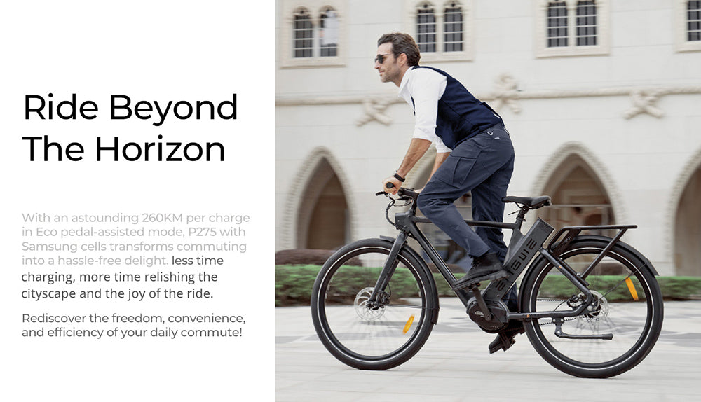 Bicicleta eléctrica urbana ENGWE P275 Pro, neumáticos de radios de 27,5'', motor central sin escobillas Bafang de 250 W, cambio automático de 3 velocidades, batería de 36 V y 19,2 Ah, autonomía máxima de 260 km, freno de disco hidráulico delantero y trasero - Negro