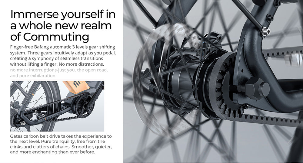 Bicicleta eléctrica urbana ENGWE P275 Pro, neumáticos de radios de 27,5'', motor central sin escobillas Bafang de 250 W, cambio automático de 3 velocidades, batería de 36 V y 19,2 Ah, autonomía máxima de 260 km, freno de disco hidráulico delantero y trasero - Negro