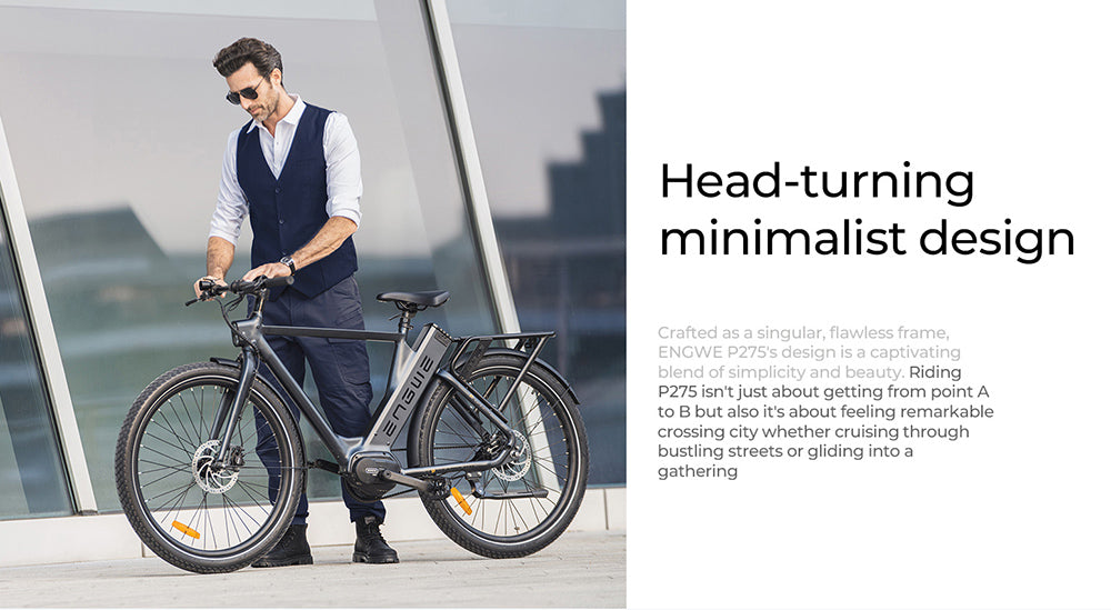 Bicicleta eléctrica urbana ENGWE P275 Pro, neumáticos de radios de 27,5'', motor central sin escobillas Bafang de 250 W, cambio automático de 3 velocidades, batería de 36 V y 19,2 Ah, autonomía máxima de 260 km, freno de disco hidráulico delantero y trasero - Negro