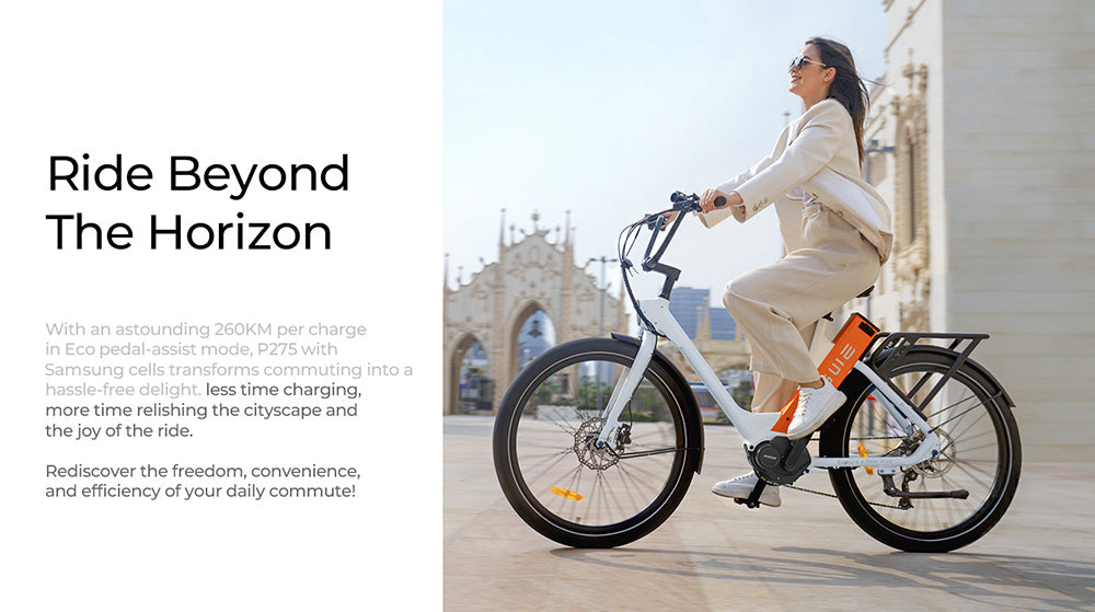 Bicicleta eléctrica urbana ENGWE P275 ST, motor central sin escobillas de 250 W con sensor de par, batería de 36 V y 19,2 Ah, autonomía máxima de 260 km, freno de disco hidráulico, neumáticos de radios de 27,5'', SHIMANO de 9 velocidades - Blanca